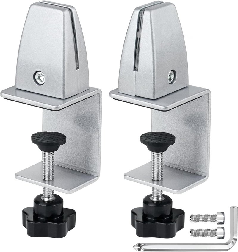First-zgel 2 Packs Sneeze Guard Support, Aluminum Adjustable Partition Clamp, Acrylic Desk Divider Support, Desk Shield Clamp Privacy Panel for Counter - Image 1